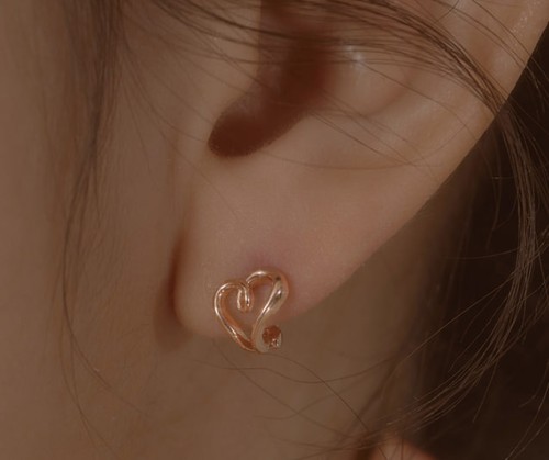 14k post 드로잉 하트 원터치 링귀걸이