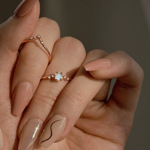 14k 브리에 천연문스톤 반지