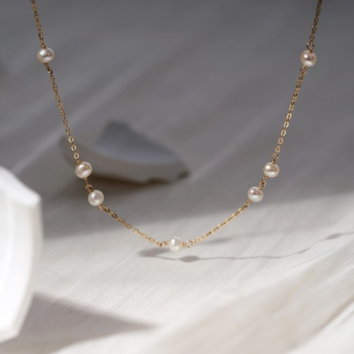 14k 에끌라 천연 담수진주 초커 목걸이